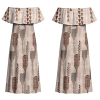 Aloha Hawaii Vintage Kahili Pa'a Lima Couples Matching Off Shoulder Maxi Dress and Long Sleeve Button Shirt Palaka Print Cozy Beige
