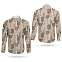 Aloha Hawaii Vintage Kahili Pa'a Lima Couples Matching Off Shoulder Short Dress and Long Sleeve Button Shirt Palaka Print Cozy Beige