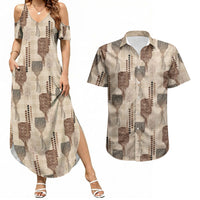 Aloha Hawaii Vintage Kahili Pa'a Lima Couples Matching Summer Maxi Dress and Hawaiian Shirt Palaka Print Cozy Beige