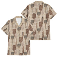 Aloha Hawaii Vintage Kahili Pa'a Lima Family Matching Off The Shoulder Long Sleeve Dress and Hawaiian Shirt Palaka Print Cozy Beige