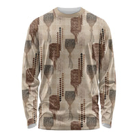Aloha Hawaii Vintage Kahili Pa'a Lima Long Sleeve Shirt Palaka Print Cozy Beige