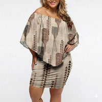 Aloha Hawaii Vintage Kahili Pa'a Lima Off Shoulder Short Dress Palaka Print Cozy Beige