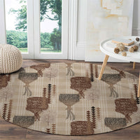 Aloha Hawaii Vintage Kahili Pa'a Lima Round Carpet Palaka Print Cozy Beige