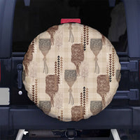 Aloha Hawaii Vintage Kahili Pa'a Lima Spare Tire Cover Palaka Print Cozy Beige