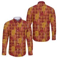 Aloha Hawaii Vintage Kahili Pa'a Lima Family Matching Off The Shoulder Long Sleeve Dress and Hawaiian Shirt Palaka Print Hilo Royal Red-Yellow