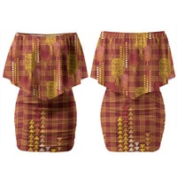 Aloha Hawaii Vintage Kahili Pa'a Lima Family Matching Off Shoulder Short Dress and Hawaiian Shirt Palaka Print Hilo Royal Red-Yellow