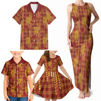 Aloha Hawaii Vintage Kahili Pa'a Lima Family Matching Tank Maxi Dress and Hawaiian Shirt Palaka Print Hilo Royal Red-Yellow