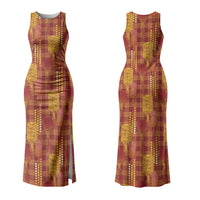 Aloha Hawaii Vintage Kahili Pa'a Lima Family Matching Tank Maxi Dress and Hawaiian Shirt Palaka Print Hilo Royal Red-Yellow