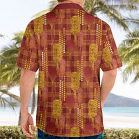 Aloha Hawaii Vintage Kahili Pa'a Lima Hawaiian Shirt Palaka Print Hilo Royal Red-Yellow LT7 - Polynesian Pride