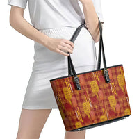 Aloha Hawaii Vintage Kahili Pa'a Lima Leather Tote Bag Palaka Print Hilo Royal Red-Yellow