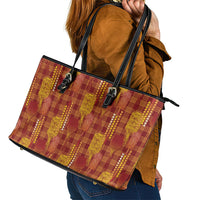 Aloha Hawaii Vintage Kahili Pa'a Lima Leather Tote Bag Palaka Print Hilo Royal Red-Yellow