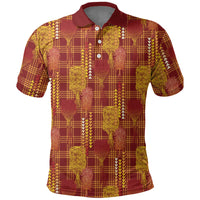 Aloha Hawaii Vintage Kahili Pa'a Lima Polo Shirt Palaka Print Hilo Royal Red-Yellow LT7 Red - Polynesian Pride