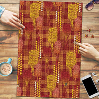Aloha Hawaii Vintage Kahili Pa'a Lima Puzzle Palaka Print Hilo Royal Red-Yellow