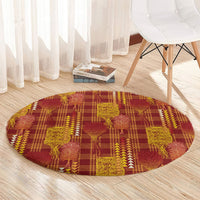 Aloha Hawaii Vintage Kahili Pa'a Lima Round Carpet Palaka Print Hilo Royal Red-Yellow