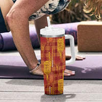 Aloha Hawaii Vintage Kahili Pa'a Lima Tumbler With Handle Palaka Print Hilo Royal Red-Yellow