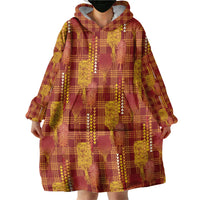 Aloha Hawaii Vintage Kahili Pa'a Lima Wearable Blanket Hoodie Palaka Print Hilo Royal Red-Yellow