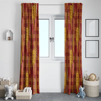 Aloha Hawaii Vintage Kahili Pa'a Lima Window Curtain Palaka Print Hilo Royal Red-Yellow