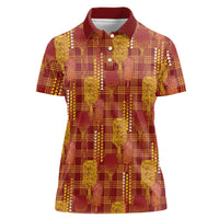 Aloha Hawaii Vintage Kahili Pa'a Lima Women Polo Shirt Palaka Print Hilo Royal Red-Yellow
