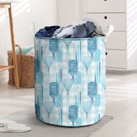 Aloha Hawaii Vintage Kahili Pa'a Lima Laundry Basket Palaka Print Oceanic Turquoise