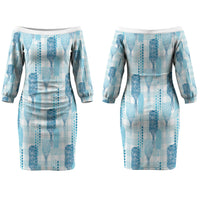 Aloha Hawaii Vintage Kahili Pa'a Lima Couples Matching Off The Shoulder Long Sleeve Dress and Long Sleeve Button Shirt Palaka Print Oceanic Turquoise