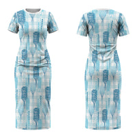 Aloha Hawaii Vintage Kahili Pa'a Lima Couples Matching Short Sleeve Bodycon Dress and Long Sleeve Button Shirt Palaka Print Oceanic Turquoise