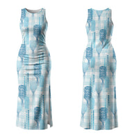 Aloha Hawaii Vintage Kahili Pa'a Lima Couples Matching Tank Maxi Dress and Long Sleeve Button Shirt Palaka Print Oceanic Turquoise
