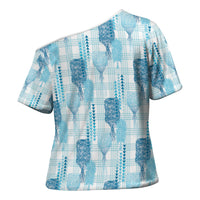 Aloha Hawaii Vintage Kahili Pa'a Lima Cross Shoulder Shirt Palaka Print Oceanic Turquoise