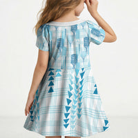 Aloha Hawaii Vintage Kahili Pa'a Lima Kid Short Sleeve Dress Palaka Print Oceanic Turquoise