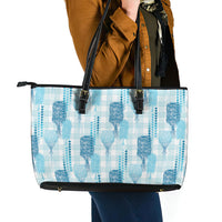 Aloha Hawaii Vintage Kahili Pa'a Lima Leather Tote Bag Palaka Print Oceanic Turquoise