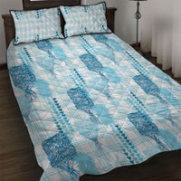 Aloha Hawaii Vintage Kahili Pa'a Lima Quilt Bed Set Palaka Print Oceanic Turquoise