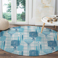 Aloha Hawaii Vintage Kahili Pa'a Lima Round Carpet Palaka Print Oceanic Turquoise
