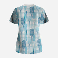 Aloha Hawaii Vintage Kahili Pa'a Lima Scrub Top Palaka Print Oceanic Turquoise