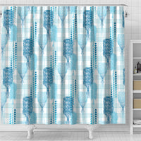 Aloha Hawaii Vintage Kahili Pa'a Lima Shower Curtain Palaka Print Oceanic Turquoise