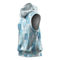 Aloha Hawaii Vintage Kahili Pa'a Lima Sleeveless Hoodie Palaka Print Oceanic Turquoise