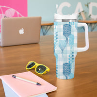 Aloha Hawaii Vintage Kahili Pa'a Lima Tumbler With Handle Palaka Print Oceanic Turquoise