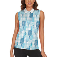 Aloha Hawaii Vintage Kahili Pa'a Lima Women Sleeveless Polo Shirt Palaka Print Oceanic Turquoise
