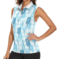 Aloha Hawaii Vintage Kahili Pa'a Lima Women Sleeveless Polo Shirt Palaka Print Oceanic Turquoise
