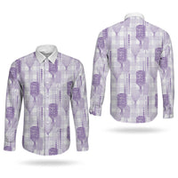 Aloha Hawaii Vintage Kahili Pa'a Lima Couples Matching Long Sleeve Bodycon Dress and Long Sleeve Button Shirt Palaka Print Pastel Lavender