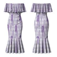 Aloha Hawaii Vintage Kahili Pa'a Lima Couples Matching Mermaid Dress and Hawaiian Shirt Palaka Print Pastel Lavender