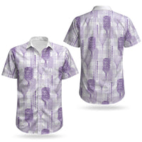 Aloha Hawaii Vintage Kahili Pa'a Lima Couples Matching Off Shoulder Short Dress and Hawaiian Shirt Palaka Print Pastel Lavender