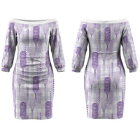Aloha Hawaii Vintage Kahili Pa'a Lima Couples Matching Off The Shoulder Long Sleeve Dress and Hawaiian Shirt Palaka Print Pastel Lavender