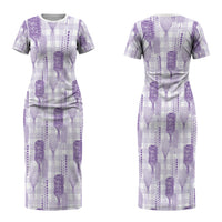 Aloha Hawaii Vintage Kahili Pa'a Lima Couples Matching Short Sleeve Bodycon Dress and Long Sleeve Button Shirt Palaka Print Pastel Lavender
