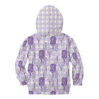 Aloha Hawaii Vintage Kahili Pa'a Lima Kid Hoodie Palaka Print Pastel Lavender