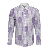 Aloha Hawaii Vintage Kahili Pa'a Lima Long Sleeve Button Shirt Palaka Print Pastel Lavender