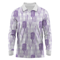 Aloha Hawaii Vintage Kahili Pa'a Lima Long Sleeve Polo Shirt Palaka Print Pastel Lavender