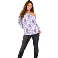 Aloha Hawaii Vintage Kahili Pa'a Lima Off Shoulder Sweater Palaka Print Pastel Lavender