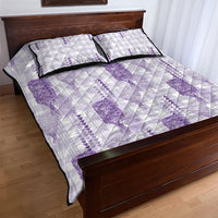 Aloha Hawaii Vintage Kahili Pa'a Lima Quilt Bed Set Palaka Print Pastel Lavender