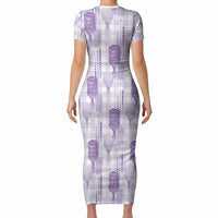 Aloha Hawaii Vintage Kahili Pa'a Lima Short Sleeve Bodycon Dress Palaka Print Pastel Lavender