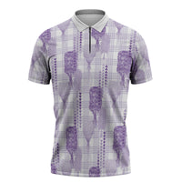 Aloha Hawaii Vintage Kahili Pa'a Lima Zipper Polo Shirt Palaka Print Pastel Lavender