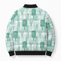 Aloha Hawaii Vintage Kahili Pa'a Lima Bomber Puffer Jacket Palaka Print Mossy Teal